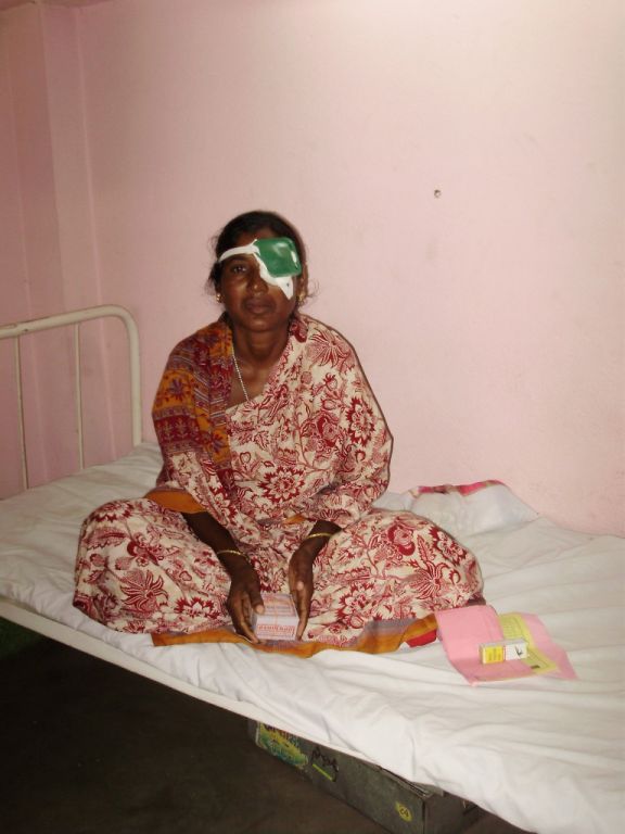A patient waits in the recovery room of one of the Rotary Eye Hospitals for her post operation medication
